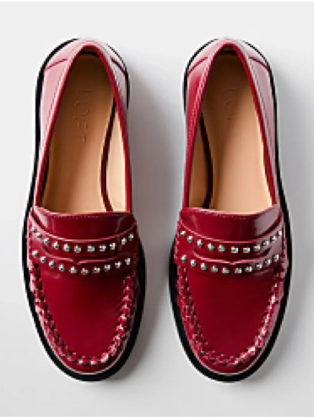 LOFT Studded Penny Loafers Burgundy Red Slip On Shoes Women’s Size 10 NWT